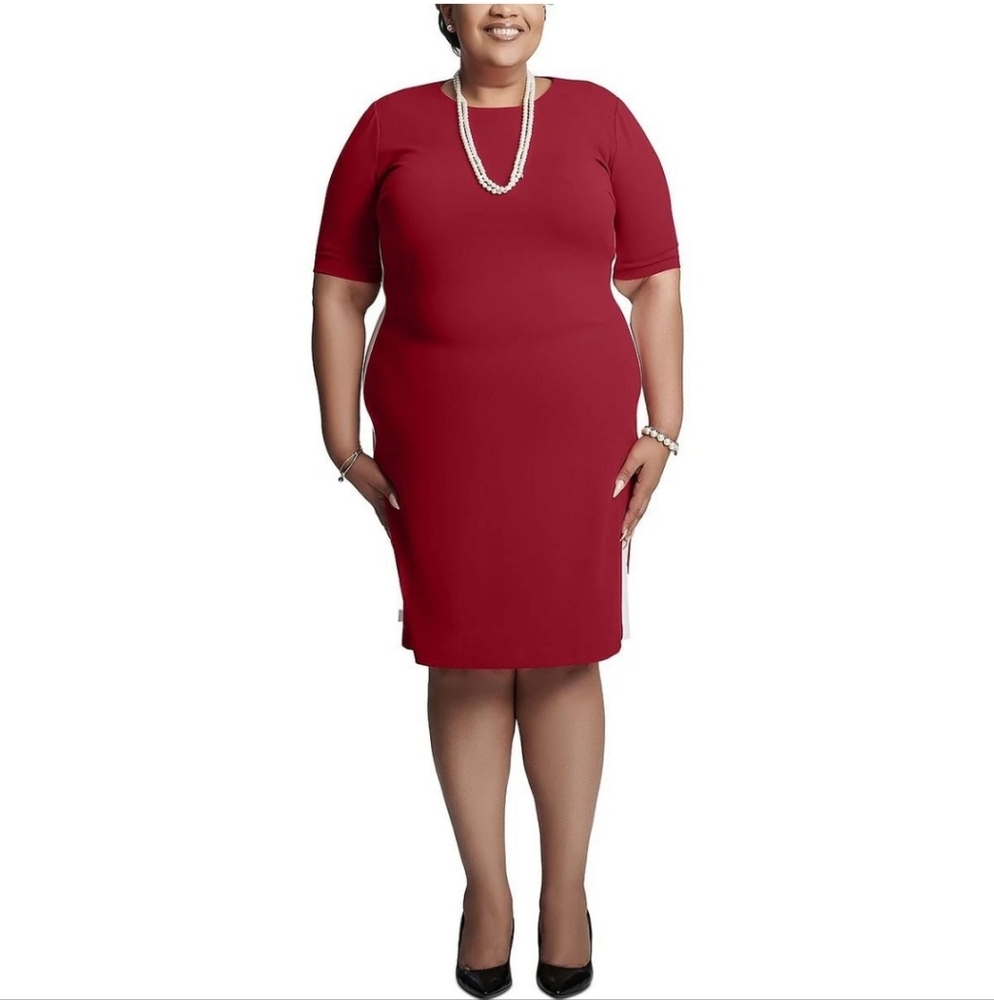 Kasper Womens Sheath Dress Crimson Cream Plus Size XXL  - Picture 2 of 3